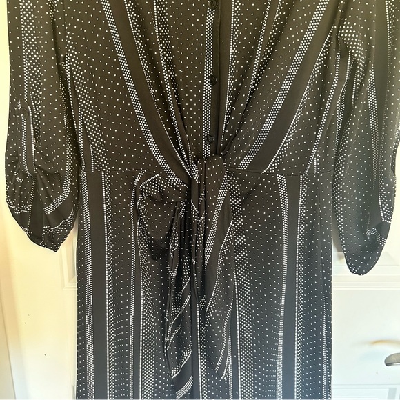 Emma & Michele | Button Down Front Tie Black & White Midi Dress Size L - Picture 6 of 14